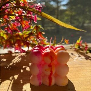 Pink and White Bubble Candle
